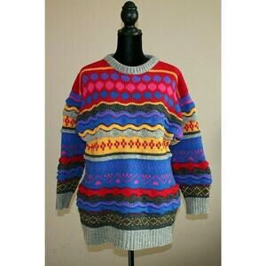 Vintage Wool Ski Sweater Size Medium M Knit Hand Knitted 1990s Vtg Crescendo